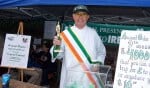 Jack Cassells aka St. Patrick displaying the "Best Costume" trophy